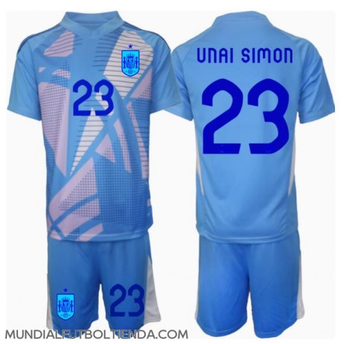 Camiseta España Unai Simon #23 Portero Primera Equipación Replica Eurocopa 2024 para niños mangas cortas (+ Pantalones cortos)